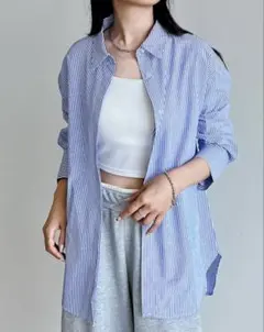 完売品❗️Re:EDIT ストライプシャツ 長袖 ブルーストライプのサムネイル