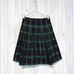【イチトニブンノイチ】タックフレアスカート チェック柄 グリーン クラシカル