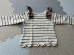 petit main 肩リボンスカラップボーダーTシャツ 90サイズ
