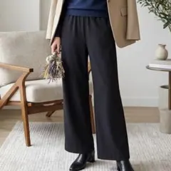 ブラック　スラックス　ワイドパンツ　ウエストゴム　ストレッチ