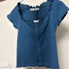 MOUSSY フリルネック リブカットソー ブルーのサムネイル