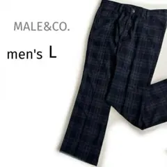 美品MALE&CO.メンズチェックスラックスパンツL黒ブラックグレータカキュー