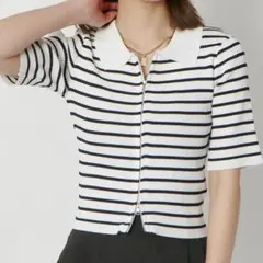 GORGE 襟付きジップ ボーダー ジップアップ 半袖カーディガンのサムネイル