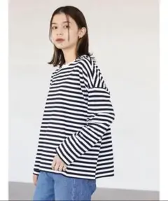 グリーンパークス　クルーネックボーダーロンTEE ネイビー