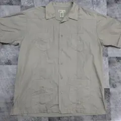 【雰囲気抜群】　キューバシャツ メキシカンシャツ　ベージュ 開襟 プリーツ