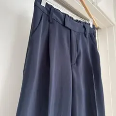 ネイビー ワイドパンツ ゴムウエスト