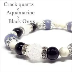 話題沸騰！天然石  アクアマリン オニキス パワーストーンブレスレット