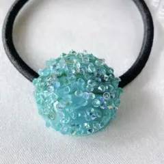 半円 ターコイズブルー キラキラ ⌘レジン ヘアゴム 地球 宇宙
