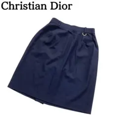 美品★Christian Dior ひざ丈スカート ウエストゴム ネイビー Mのサムネイル
