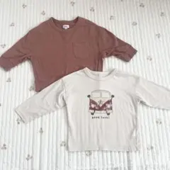 ベビー 長袖 Tシャツ 2枚 セット 90 男の子 保育園 バス 無地 シンプル