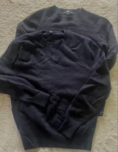 ウール100% ネイビークルーネックセーター S 2枚セット