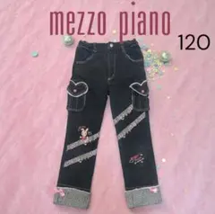 希少【メゾピアノ】120 ブラックデニム うさぎ 音符 刺繍 平成レトロ リボン