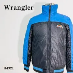 ラングラー ブルゾン 配色デザイン レインボーロゴ刺繍 スタンドカラー M黒×青