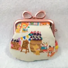 小さいがま口ポーチ（ぺたんこ）　ユキエモン生地㉕　ハンドメイド