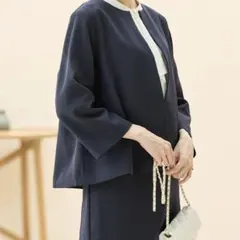 Honeys Ａラインノーカラージャケット ネイビー