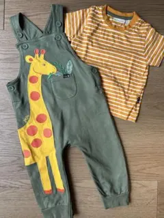 【美品】セット キリン Tシャツ カーキ オーバーオール ネクスト 80 半袖のサムネイル