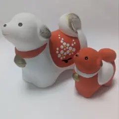 犬 親子 2体セット 置物 陶器 縁起物 インテリア レトロ