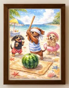 【水彩画アート】夏きらめく子犬心 2L版写真用紙