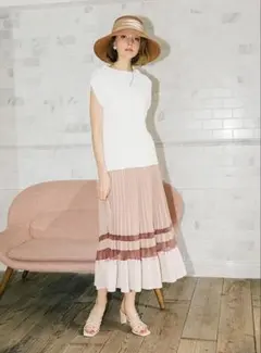 【訳あり】eimy istoire シアーコンビプリーツスカート ピンク