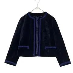 ノーカラー ベロアジャケット　【美品】　ネイビー