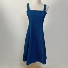 リボンつきAライン デニムジャンパースカート ワンピース 前後2WAY