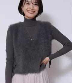 新品Apuweiser-richeサイドリボンふわもこノースリニット