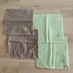 新品　今治タオル　タオルハンカチ 4枚 まとめ売　グレー　猫　緑　アヒル　刺繍