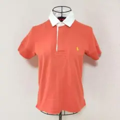 ラルフローレン 美品 ポロシャツ 半袖 ワンポイント刺繍ロゴ ポニー オレンジ