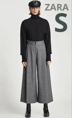 ZARA チェックロングキュロットワイドパンツS