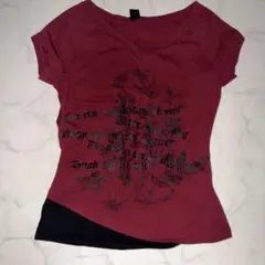 花柄プリント 赤黒 半袖Tシャツ y2k