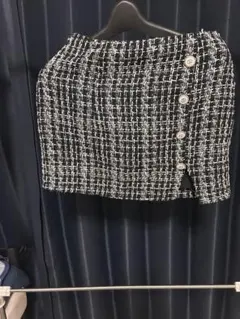 ツイードタイトスカート ブラックホワイト