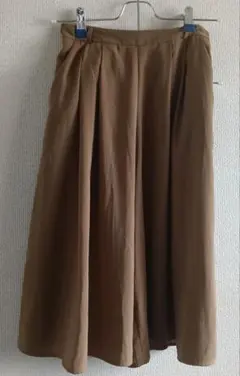 GUガウチョパンツ ワイドパンツ プリーツスカート風ブラウンＳサイズ
