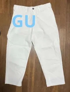 GU イージーアンクルパン ホワイトコットンパンツ 調整可能ドローコード付き