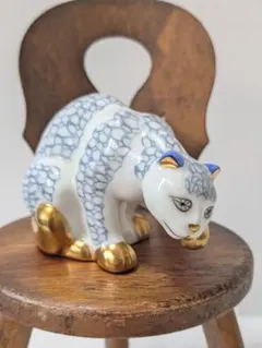 フランクリンミント 猫 置物 陶器 フィギュリン 青 白 金彩 ネコ インテリア