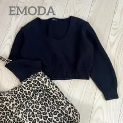 【EMODA】y2k ニット 黒 長袖 セーター トップス ショート丈 コットン