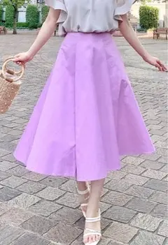 スカート　グログラン　タック　フレアー　ミディ丈　FEERICHELU