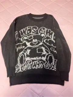 ♥ニットセーター ユニセックス 男女兼用 地雷系 サブカル 黒 長袖 春冬♥