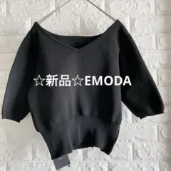 ☆新品☆EMODA / Vネックニットトップス ブラック ショート丈 Fサイズのサムネイル