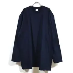 新品 リブ無し ビッグ 長袖 Tシャツ ロンT 無地 メンズ ネイビー XL