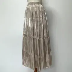 earth music&ecology F 光沢 プリーツスカート ベージュ