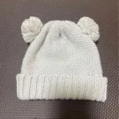 ダイソー　くま耳ニット帽　グレー系　52cm ポンポン付き