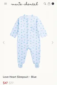 新品タグ付　ベビーカバーオール　ロンパース　水色　ハート柄　70サイズ