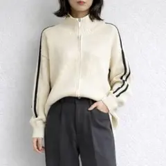 レトロガール［F］大人カジュアル◎ライン入り◎ゆったり◎ハイネックニットブルゾン