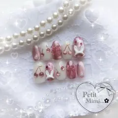 【現品販売】 量産型 ネイルチップ さくらんぼ うさぎ マグネットネイル