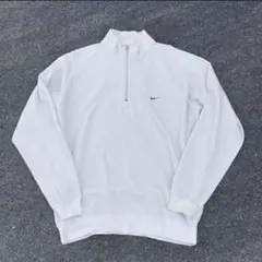 y2k NIKE ハーフジップ スウェット 刺繍ロゴ ホワイト XL
