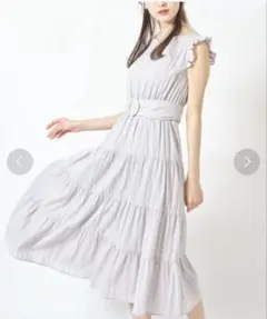 トッコクローゼット　ベルト付き肩フリルハートネックティアードコットンワンピース