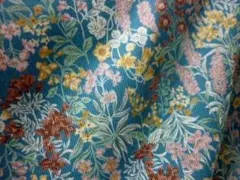 2m シャツコール生地 草花柄/ターコイズ　ワンピース生地　コーデュロイ生地