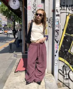nugu hoop ウエストゴムパラシュートワイドパンツ