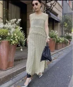AMERI ライトグリーン ノースリーブ ニットワンピース