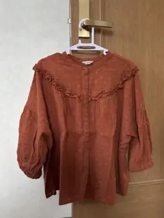 Samansa Mos2 切り替えフリルブラウス　オレンジ